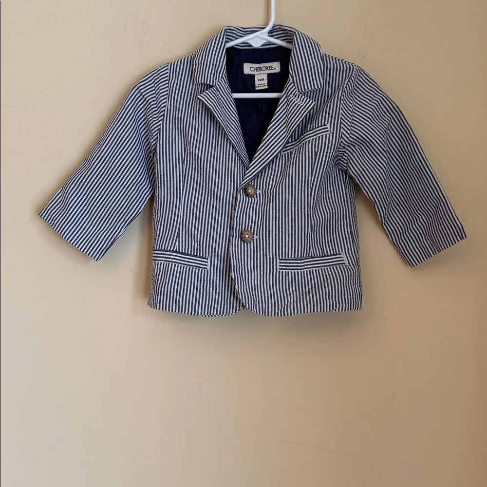Cherokee Boys Blue White Striped Seersucker Suit Set‎ -12 MONTHS- Easter Wedding